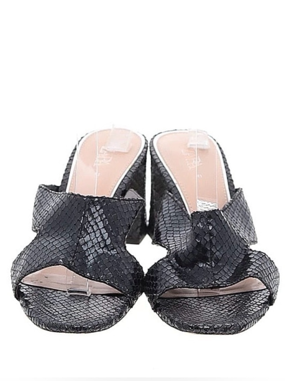 Zara Black Textured Snake-Print Block Heel Slide